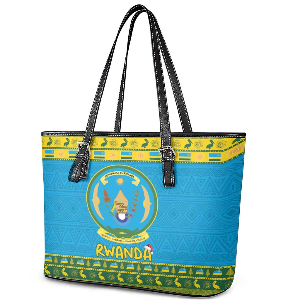 Rwanda Christmas Leather Tote Bag Coat Of Arms Noheli Nziza - Wonder Print Shop