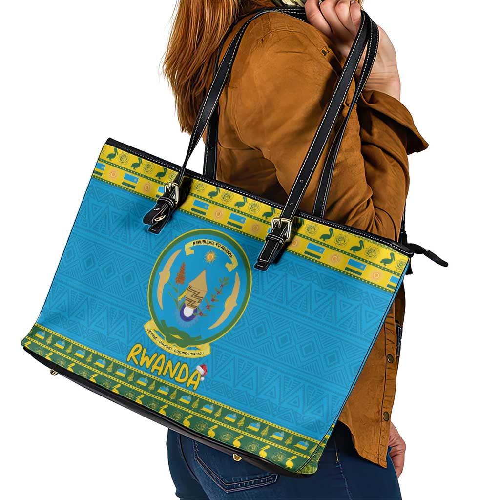 Rwanda Christmas Leather Tote Bag Coat Of Arms Noheli Nziza - Wonder Print Shop
