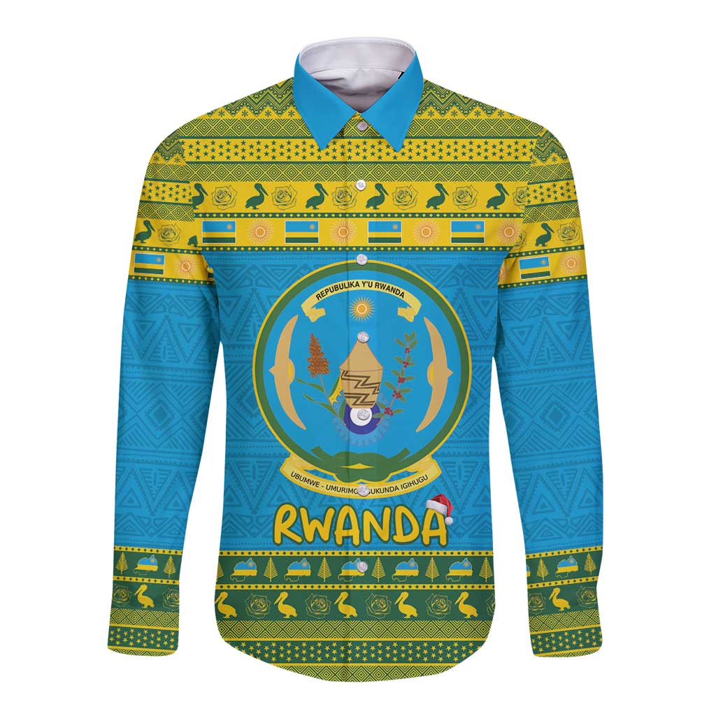Rwanda Christmas Long Sleeve Button Shirt Coat Of Arms Noheli Nziza - Wonder Print Shop