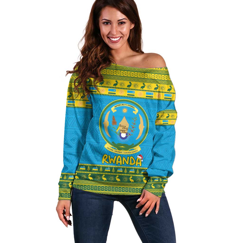 Rwanda Christmas Off Shoulder Sweater Coat Of Arms Noheli Nziza - Wonder Print Shop