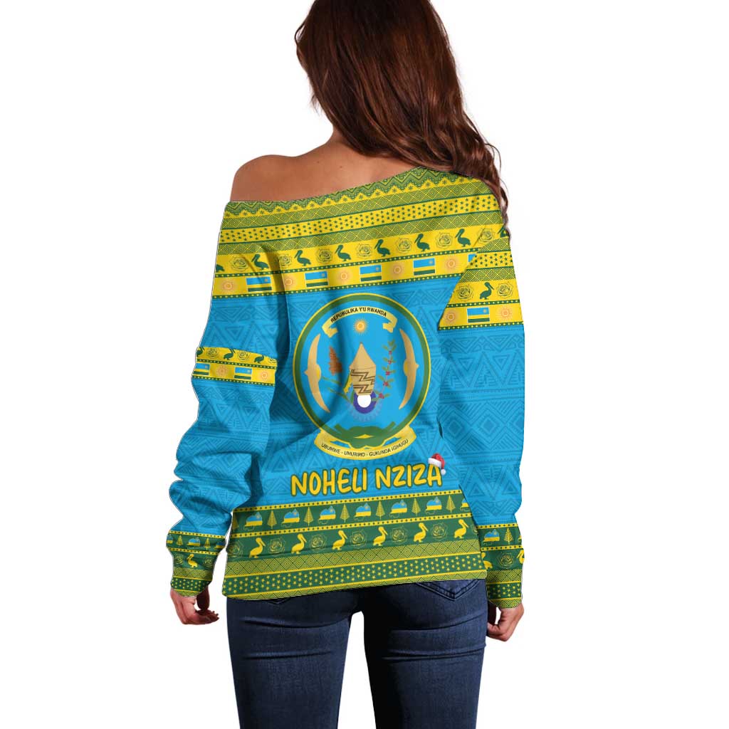 Rwanda Christmas Off Shoulder Sweater Coat Of Arms Noheli Nziza - Wonder Print Shop