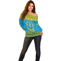 Rwanda Christmas Off Shoulder Sweater Coat Of Arms Noheli Nziza - Wonder Print Shop