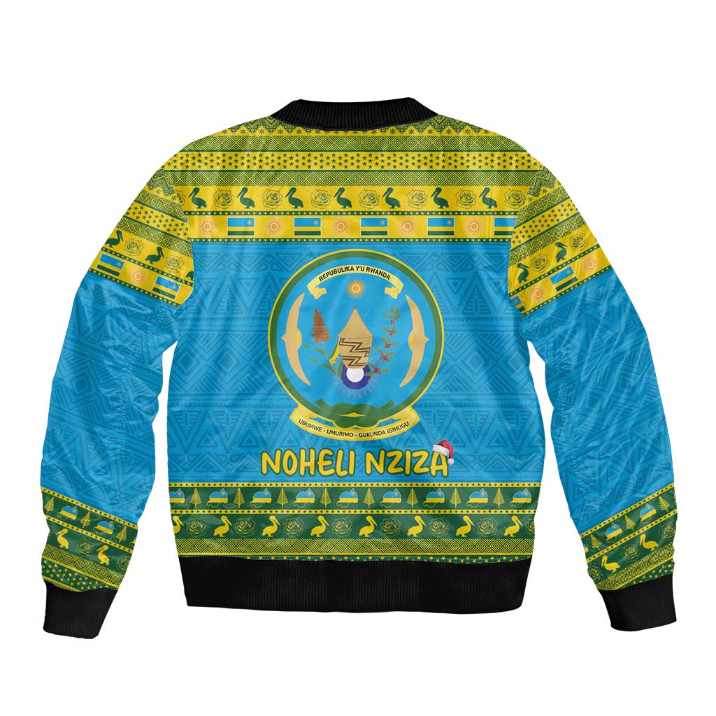 Rwanda Christmas Sleeve Zip Bomber Jacket Coat Of Arms Noheli Nziza - Wonder Print Shop