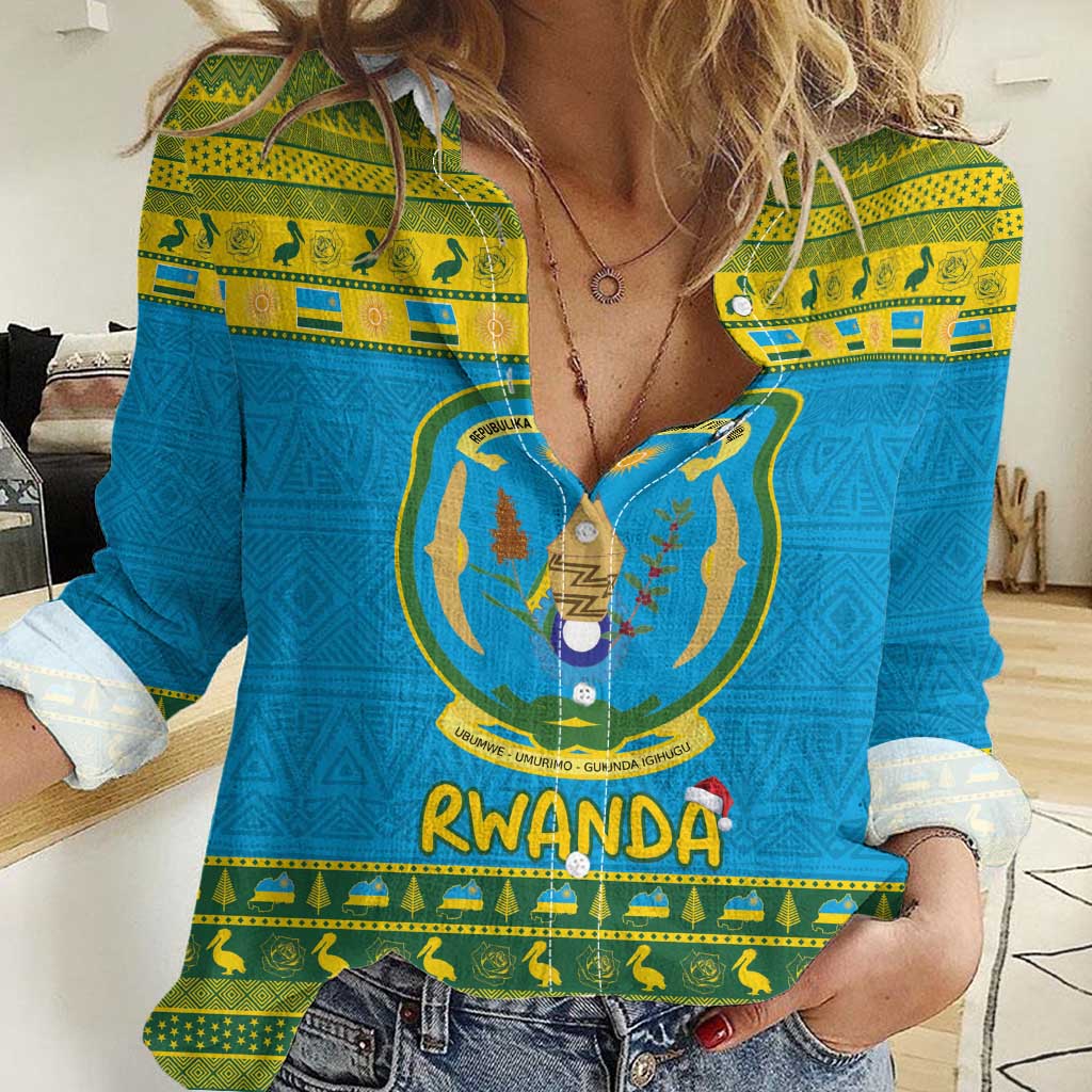 Rwanda Christmas Women Casual Shirt Coat Of Arms Noheli Nziza - Wonder Print Shop