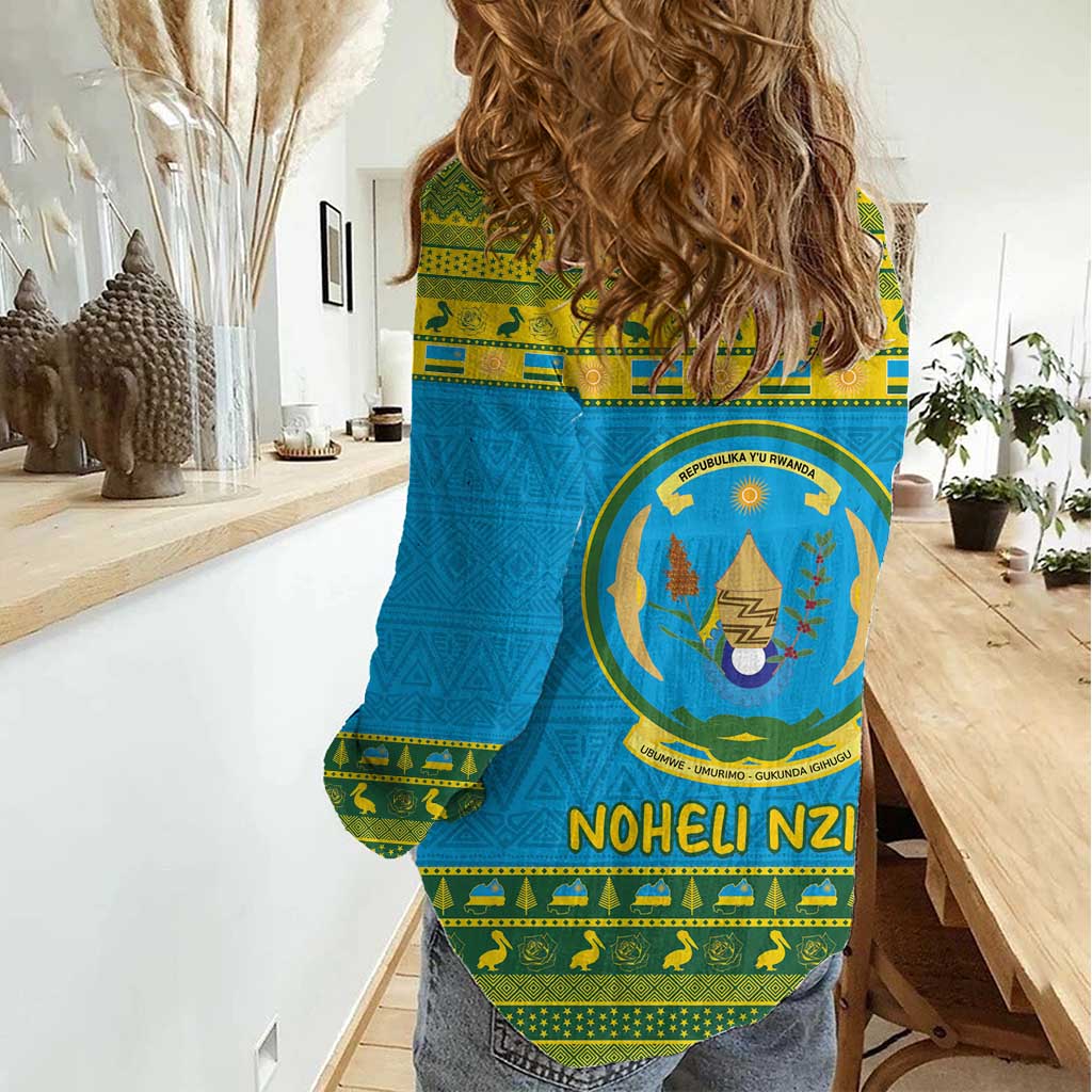 Rwanda Christmas Women Casual Shirt Coat Of Arms Noheli Nziza - Wonder Print Shop