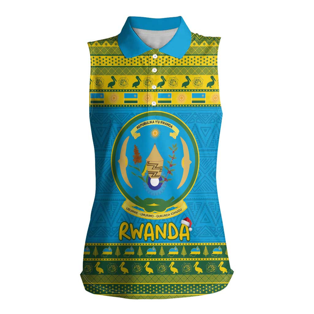 Rwanda Christmas Women Sleeveless Polo Shirt Coat Of Arms Noheli Nziza - Wonder Print Shop