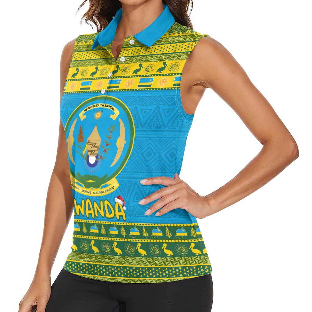 Rwanda Christmas Women Sleeveless Polo Shirt Coat Of Arms Noheli Nziza - Wonder Print Shop