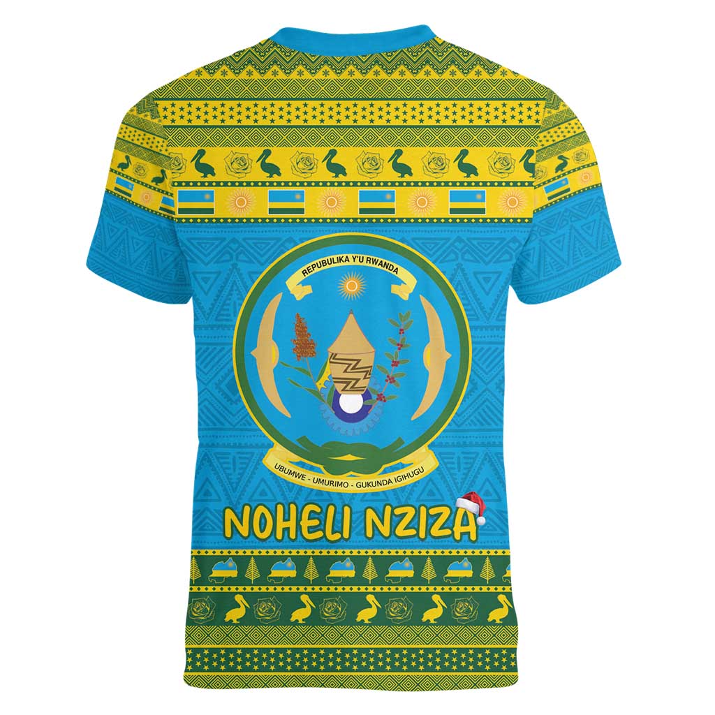 Rwanda Christmas Women V-Neck T-Shirt Coat Of Arms Noheli Nziza - Wonder Print Shop