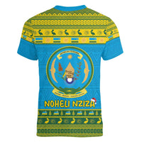Rwanda Christmas Women V-Neck T-Shirt Coat Of Arms Noheli Nziza - Wonder Print Shop