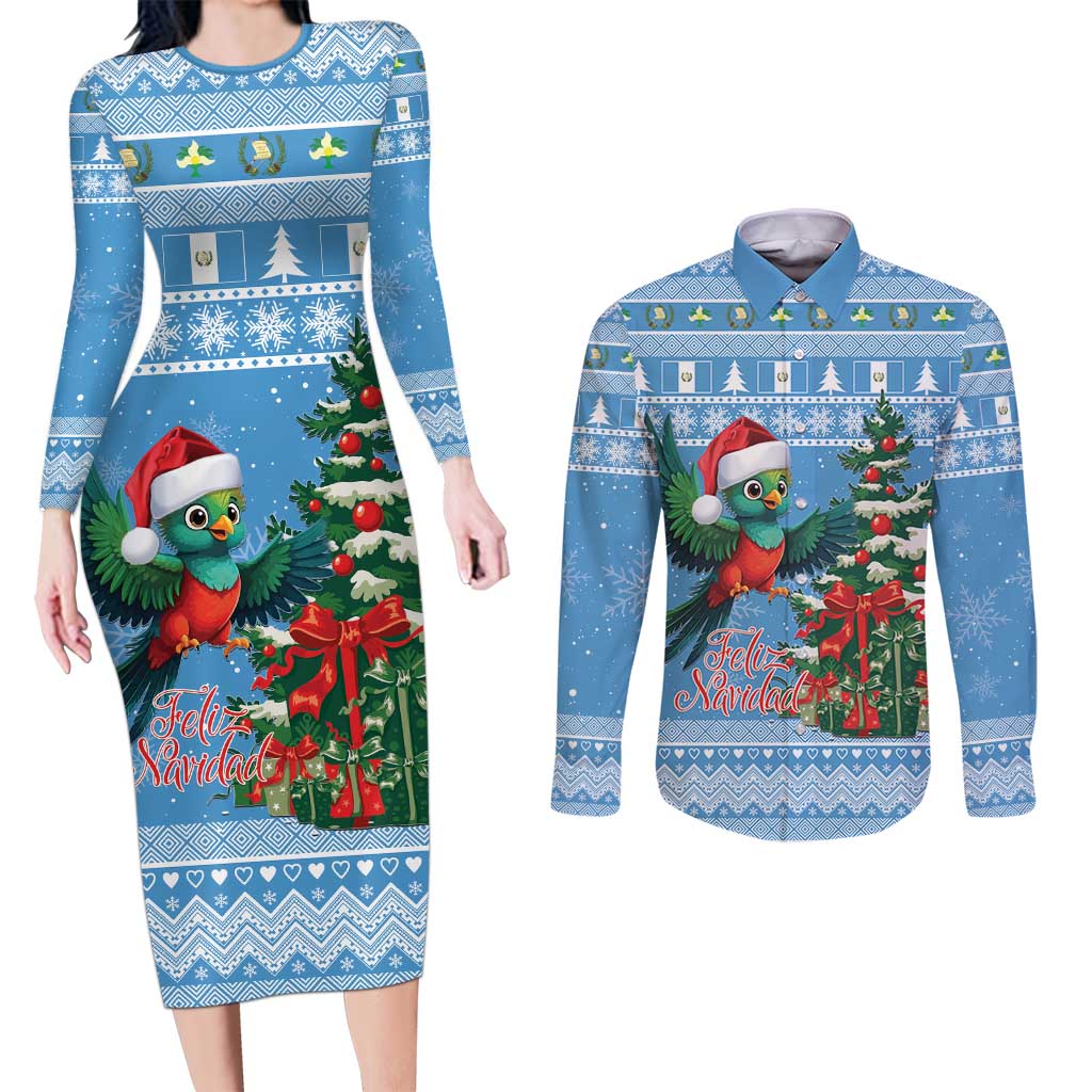 Guatemala Christmas Couples Matching Long Sleeve Bodycon Dress and Long Sleeve Button Shirt Quetzal Feliz Navidad - Wonder Print Shop