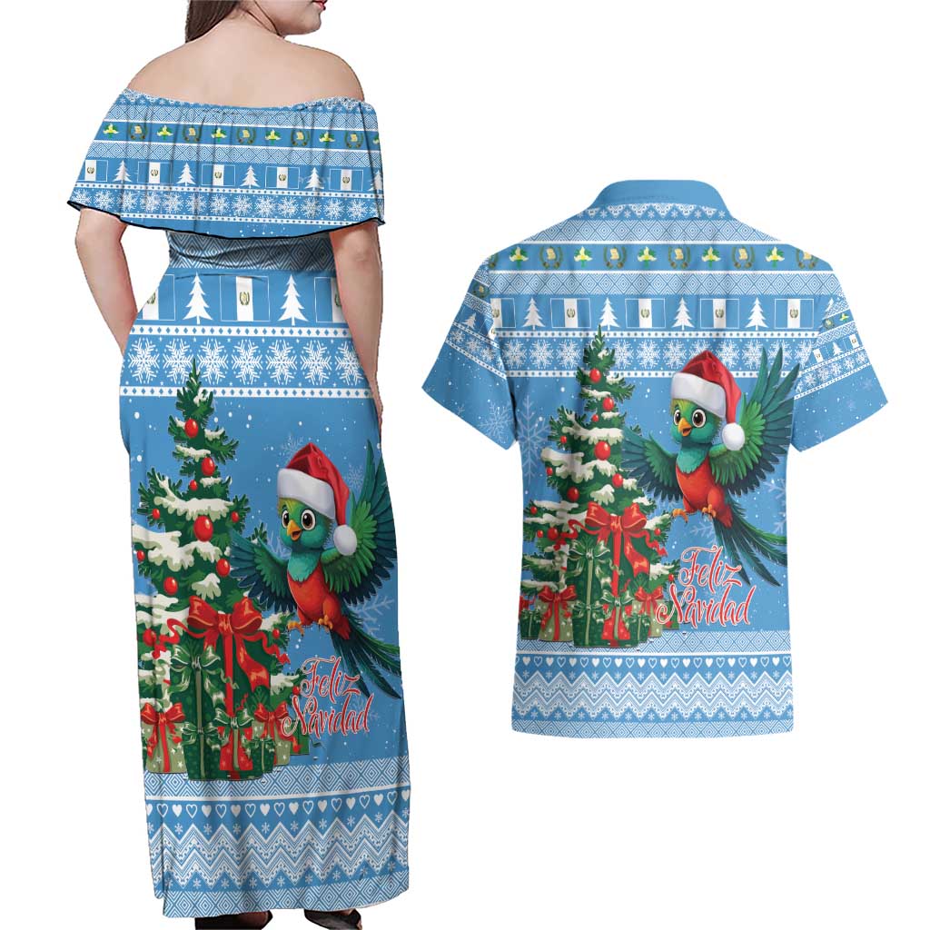 Guatemala Christmas Couples Matching Off Shoulder Maxi Dress and Hawaiian Shirt Quetzal Feliz Navidad - Wonder Print Shop