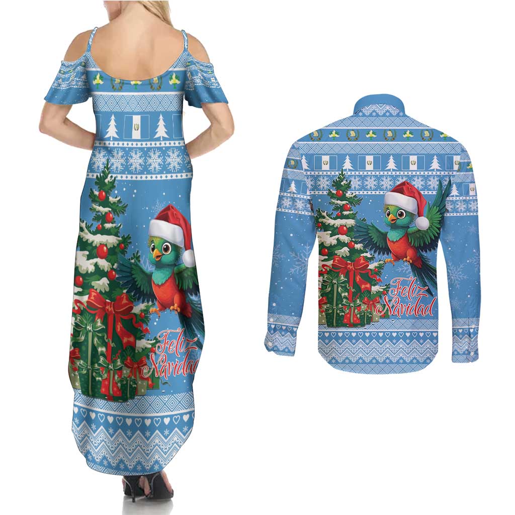 Guatemala Christmas Couples Matching Summer Maxi Dress and Long Sleeve Button Shirt Quetzal Feliz Navidad - Wonder Print Shop