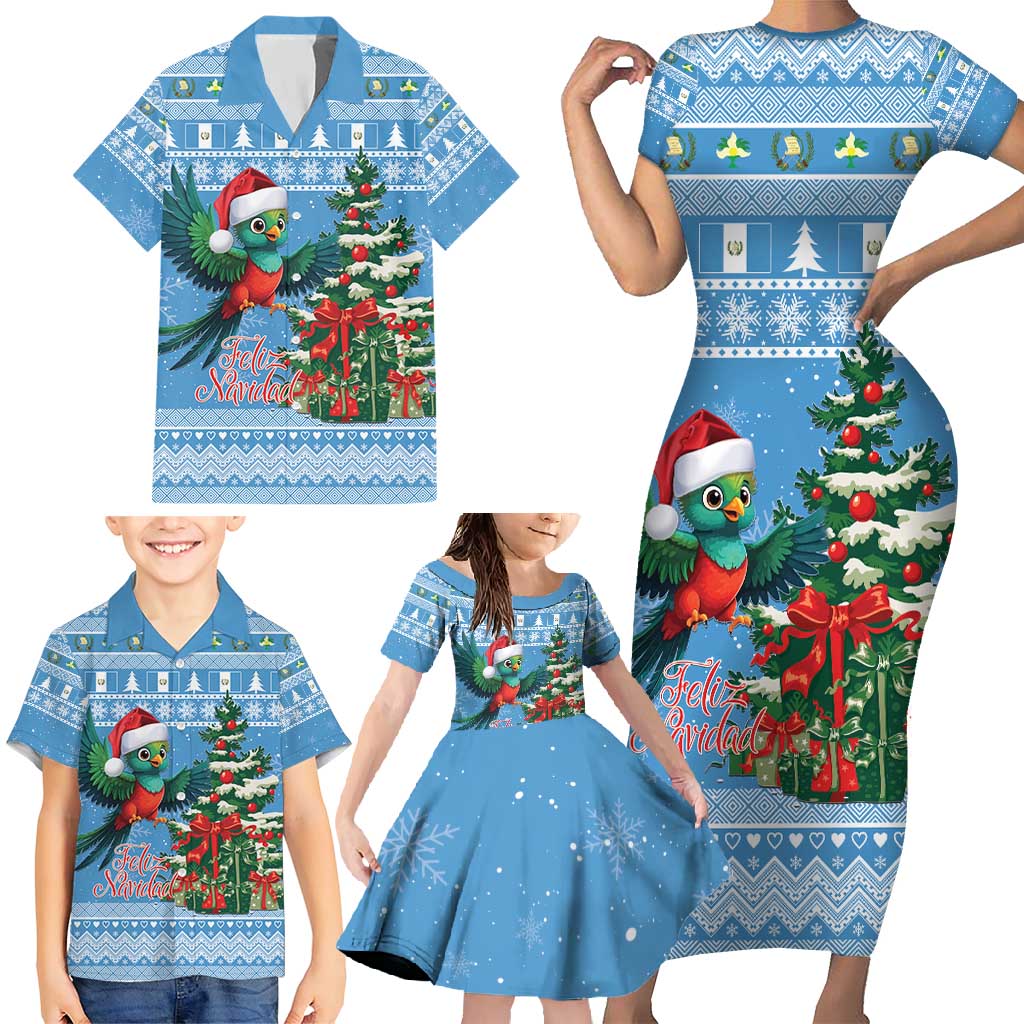 Guatemala Christmas Family Matching Short Sleeve Bodycon Dress and Hawaiian Shirt Quetzal Feliz Navidad - Wonder Print Shop