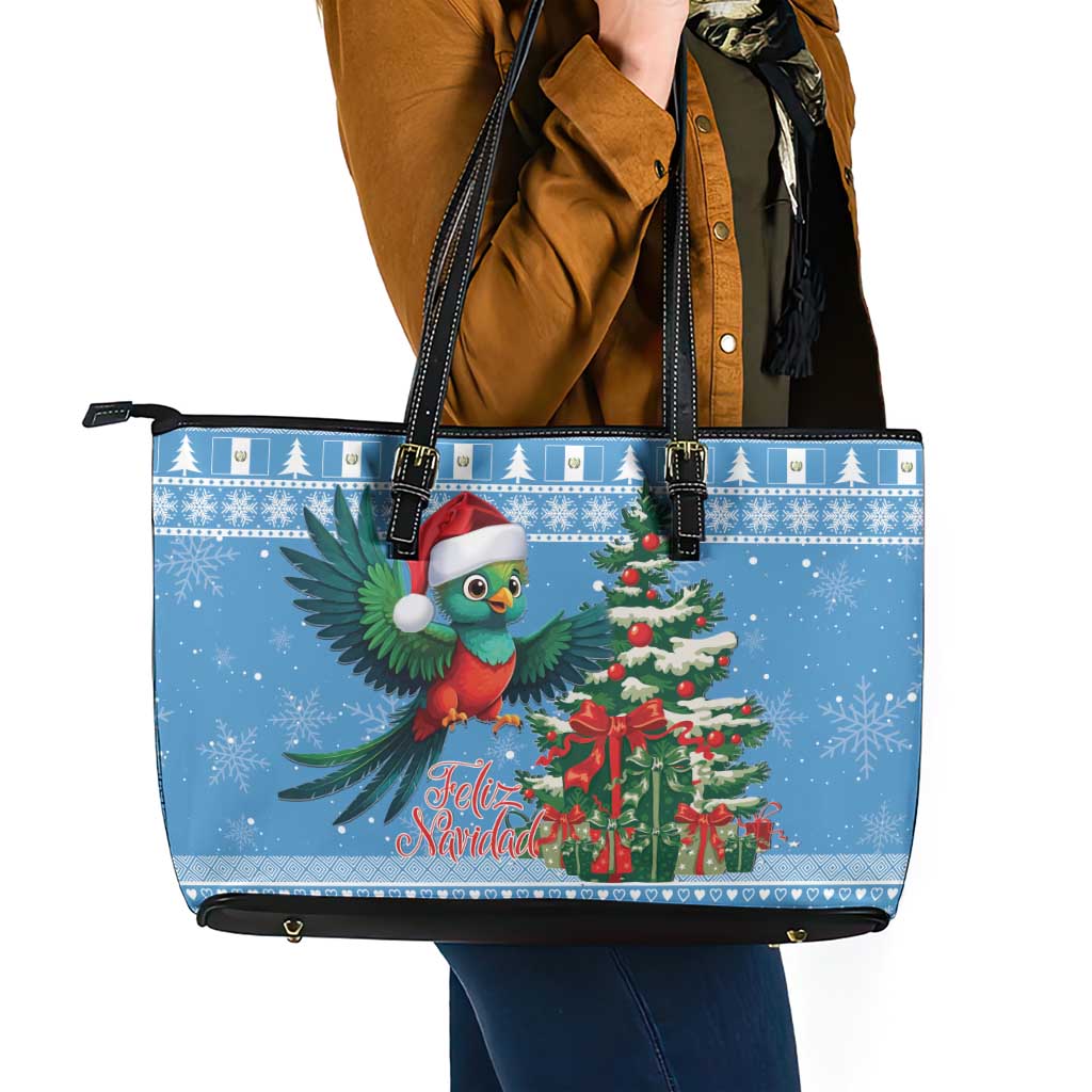 Guatemala Christmas Leather Tote Bag Quetzal Feliz Navidad - Wonder Print Shop