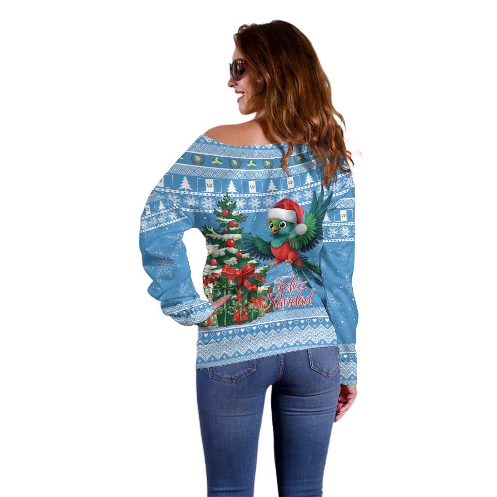 Guatemala Christmas Off Shoulder Sweater Quetzal Feliz Navidad - Wonder Print Shop