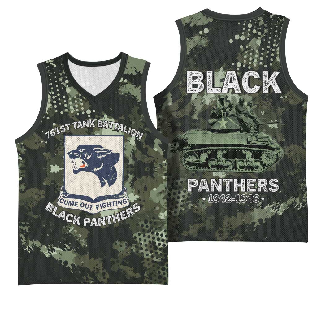 761st Tank Battalion Black Panthers Basketball Jersey WWII Military Camouflage - Wonder Print Shop