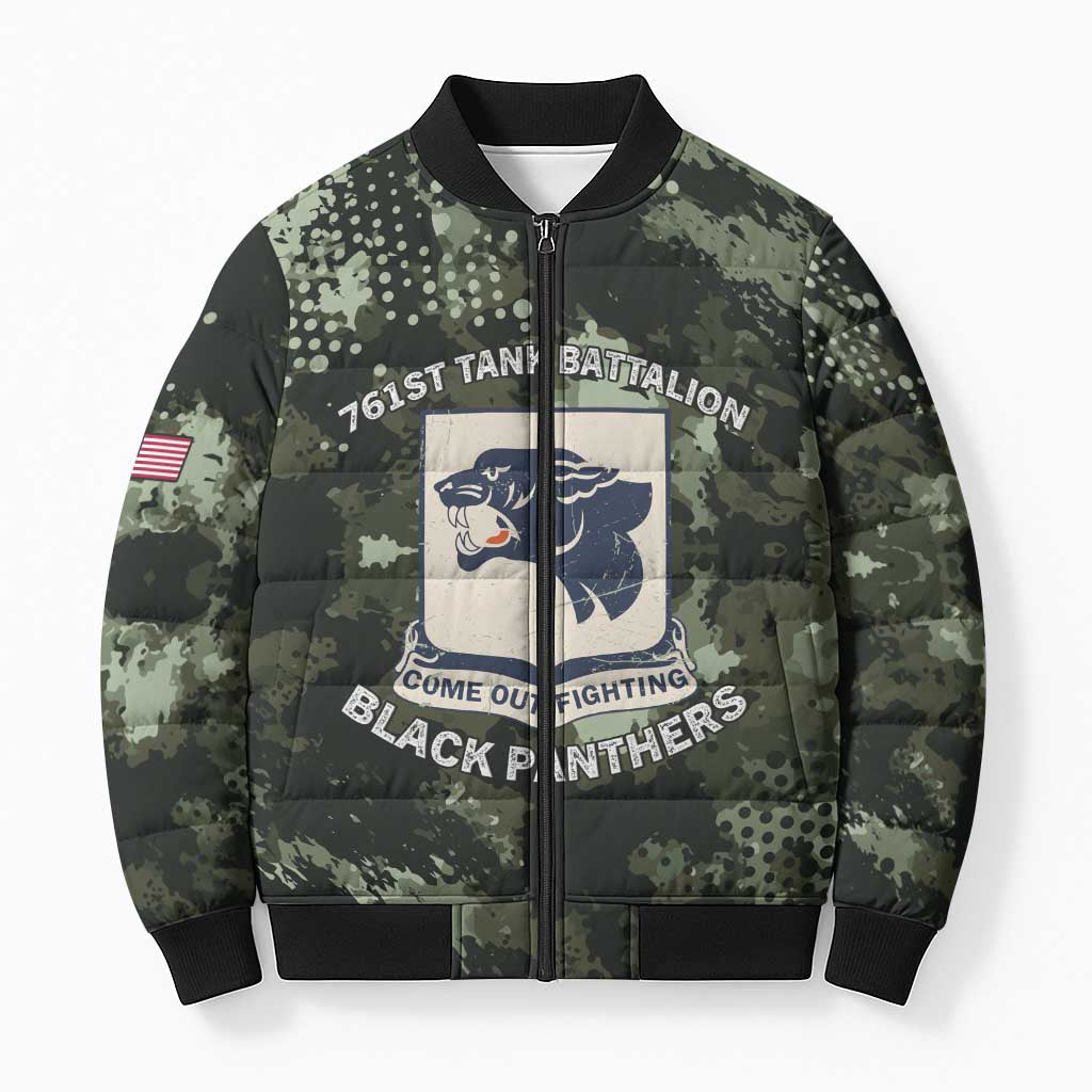 761st Tank Battalion Black Panthers Bomber Puffer Jacket WWII Military Camouflage - Wonder Print Shop