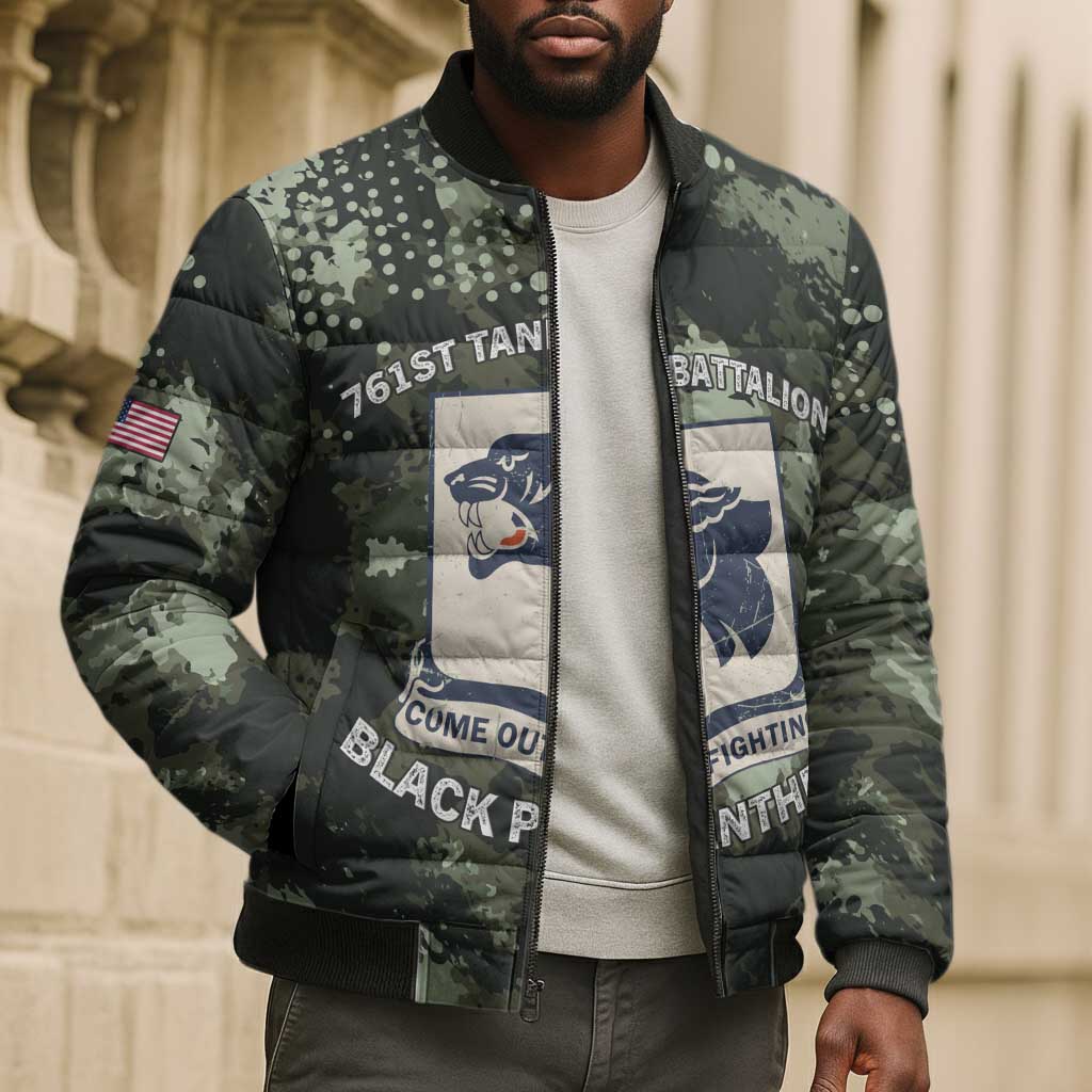 761st Tank Battalion Black Panthers Bomber Puffer Jacket WWII Military Camouflage - Wonder Print Shop