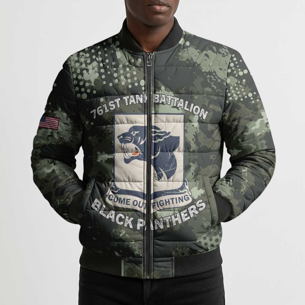 761st Tank Battalion Black Panthers Bomber Puffer Jacket WWII Military Camouflage - Wonder Print Shop