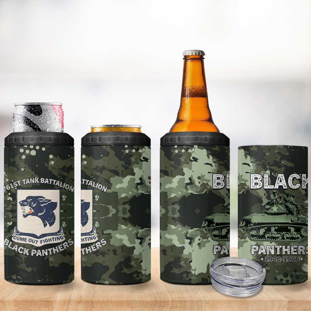 761st Tank Battalion Black Panthers 4 in 1 Can Cooler Tumbler WWII Military Camouflage - Wonder Print Shop