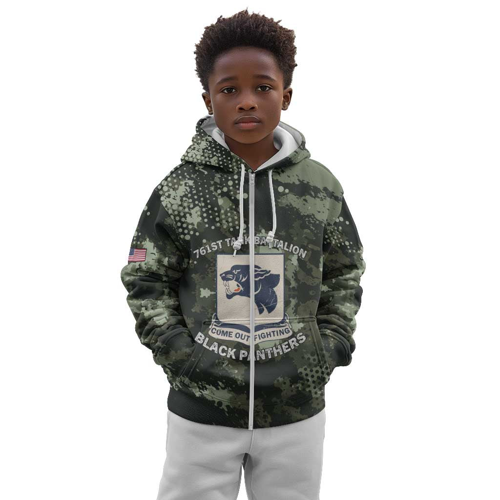 761st Tank Battalion Black Panthers Kid Hoodie WWII Military Camouflage - Wonder Print Shop