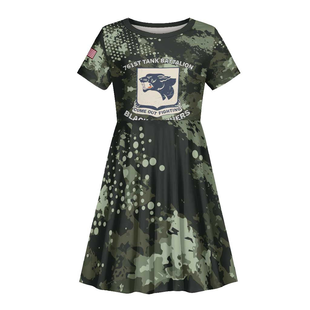 761st Tank Battalion Black Panthers Kid Short Sleeve Dress WWII Military Camouflage - Wonder Print Shop