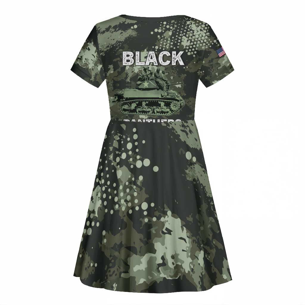 761st Tank Battalion Black Panthers Kid Short Sleeve Dress WWII Military Camouflage - Wonder Print Shop