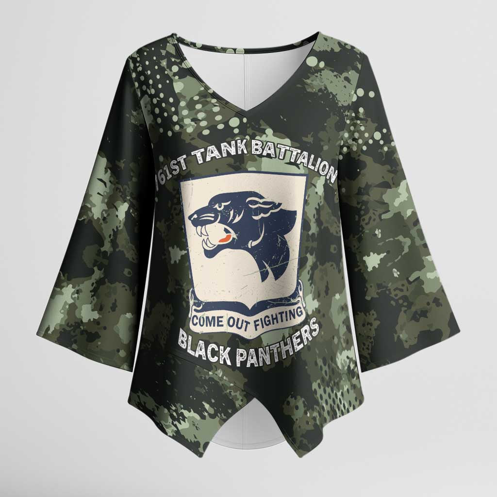 761st Tank Battalion Black Panthers Kimono Sleeve Blouse WWII Military Camouflage - Wonder Print Shop