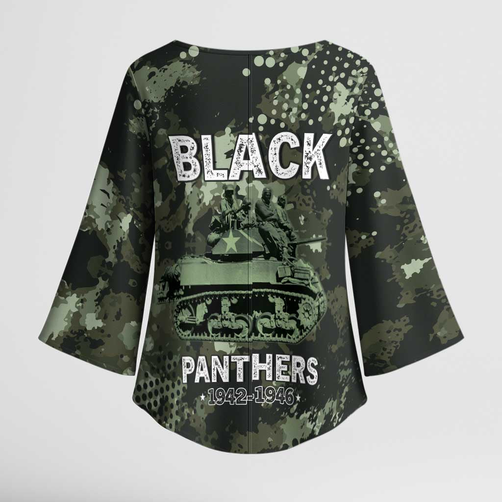 761st Tank Battalion Black Panthers Kimono Sleeve Blouse WWII Military Camouflage - Wonder Print Shop