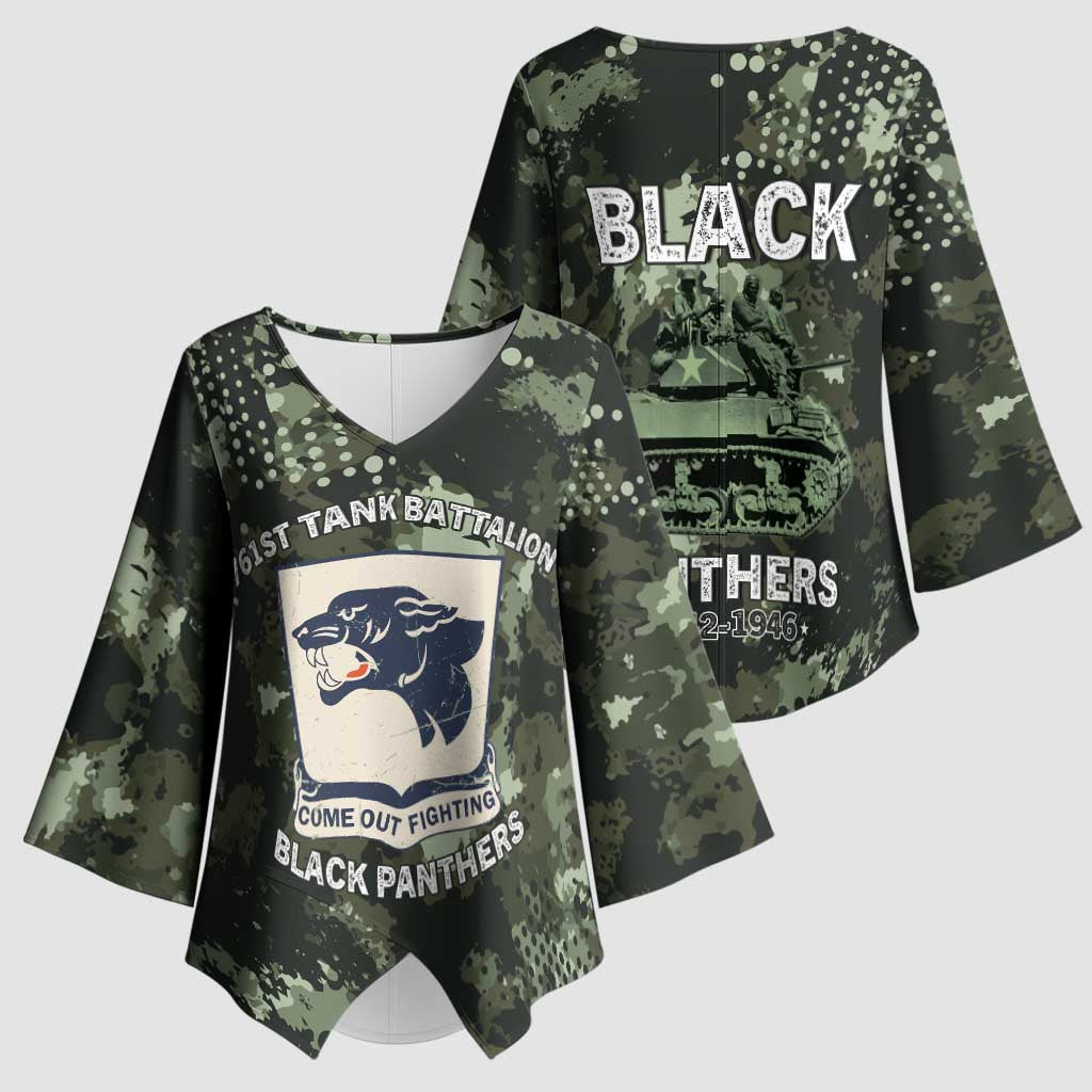 761st Tank Battalion Black Panthers Kimono Sleeve Blouse WWII Military Camouflage - Wonder Print Shop