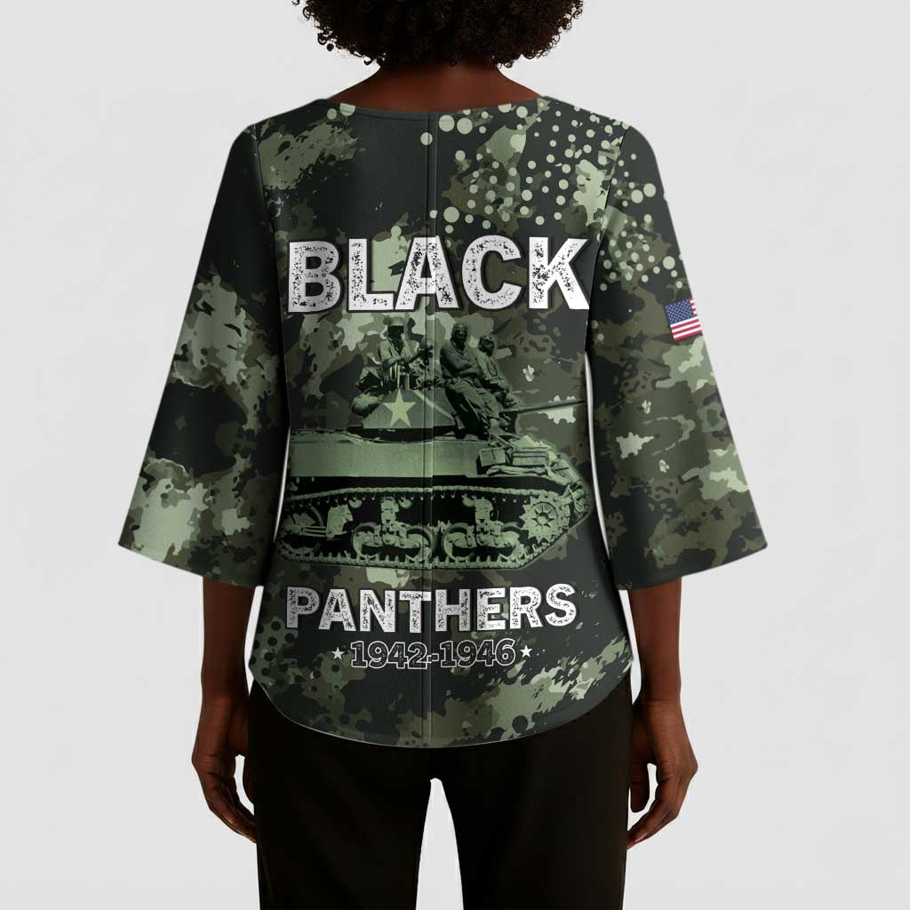 761st Tank Battalion Black Panthers Kimono Sleeve Blouse WWII Military Camouflage - Wonder Print Shop