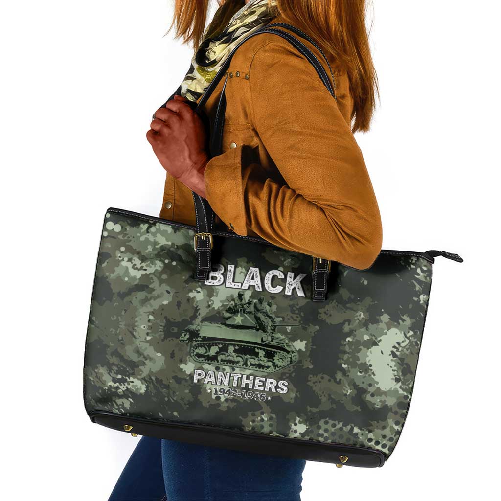 761st Tank Battalion Black Panthers Leather Tote Bag WWII Military Camouflage - Wonder Print Shop