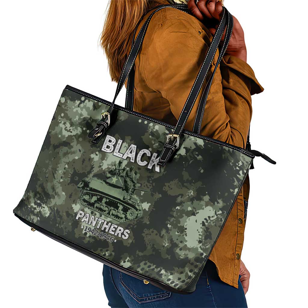761st Tank Battalion Black Panthers Leather Tote Bag WWII Military Camouflage - Wonder Print Shop