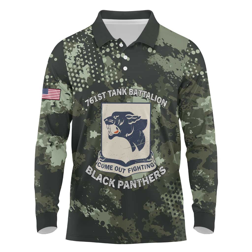 761st Tank Battalion Black Panthers Long Sleeve Polo Shirt WWII Military Camouflage - Wonder Print Shop