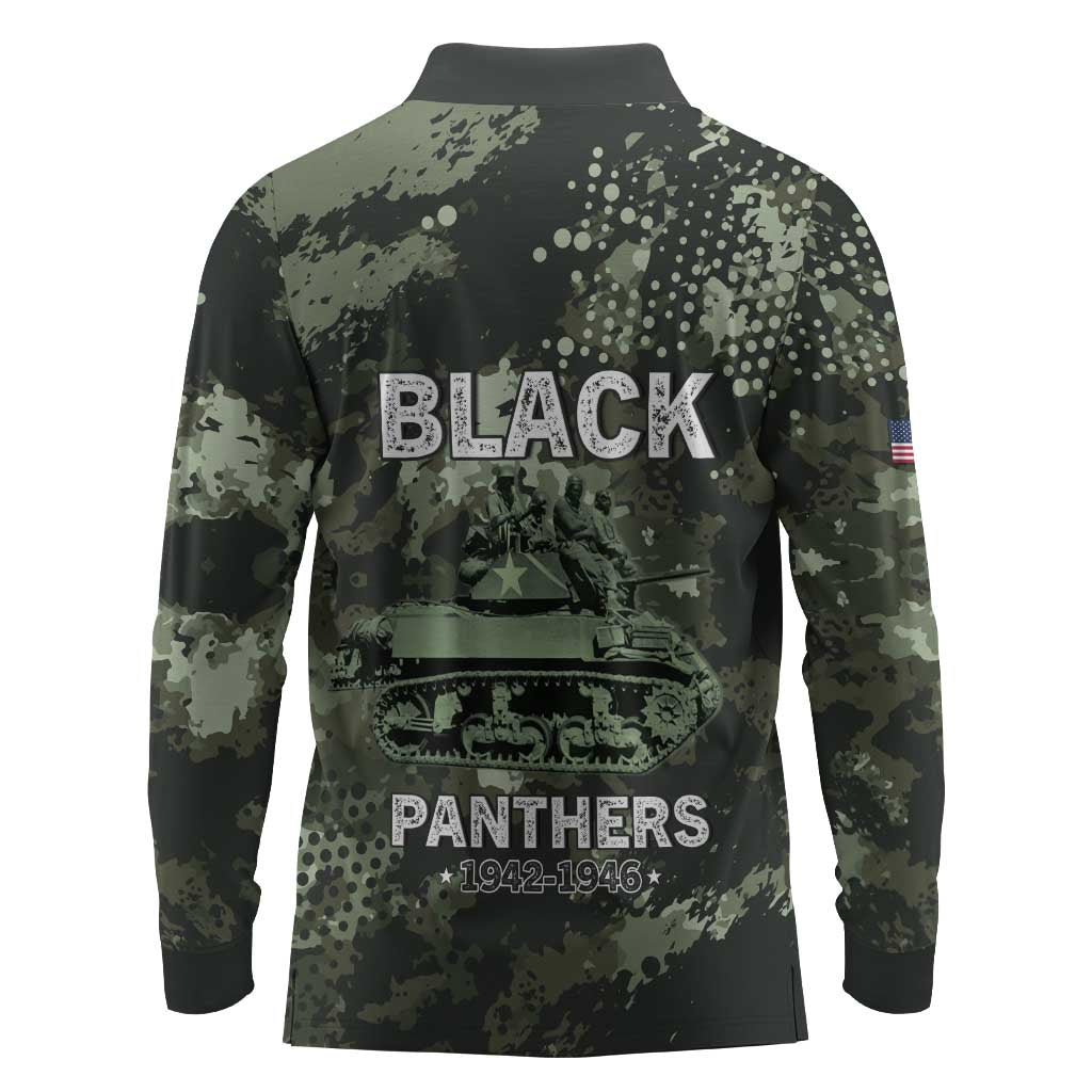 761st Tank Battalion Black Panthers Long Sleeve Polo Shirt WWII Military Camouflage - Wonder Print Shop