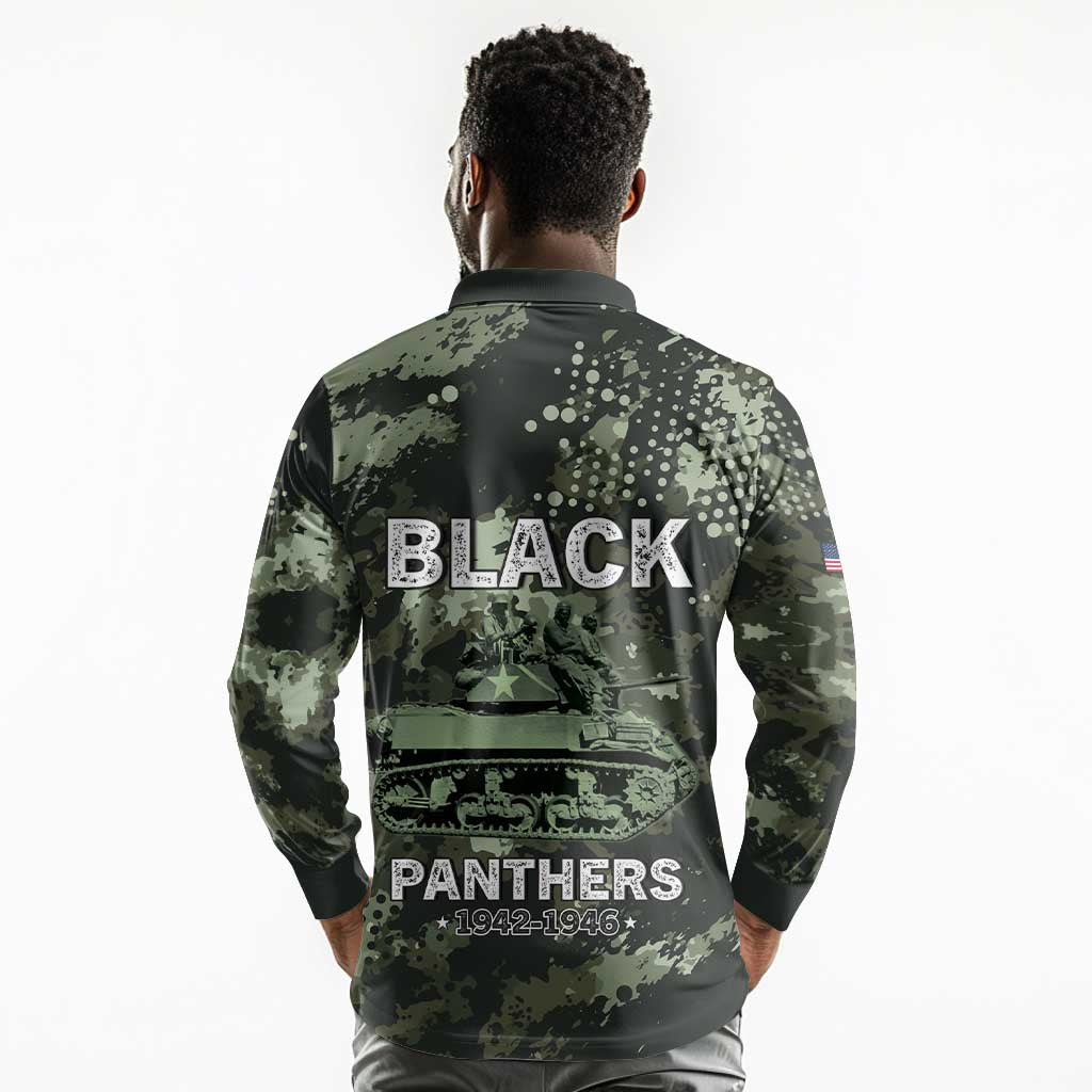 761st Tank Battalion Black Panthers Long Sleeve Polo Shirt WWII Military Camouflage - Wonder Print Shop