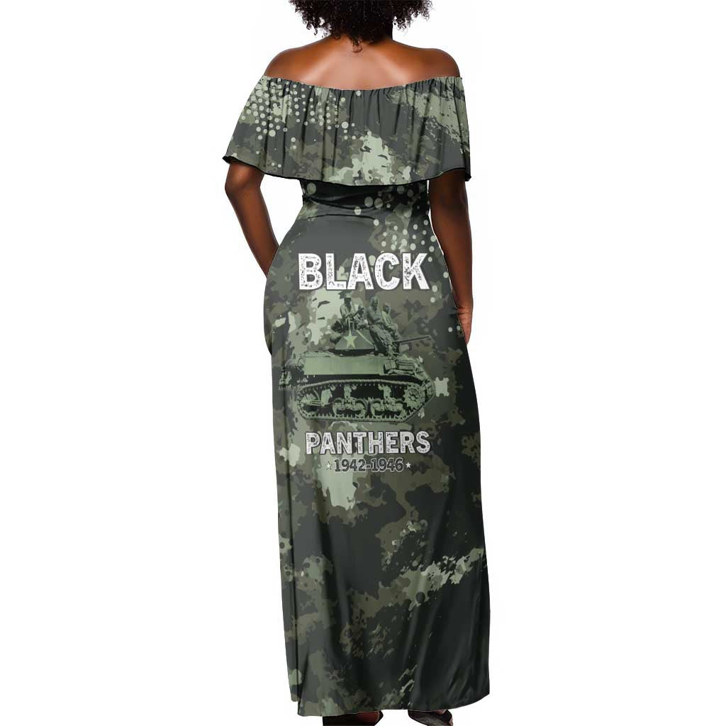 761st Tank Battalion Black Panthers Off Shoulder Maxi Dress WWII Military Camouflage - Wonder Print Shop