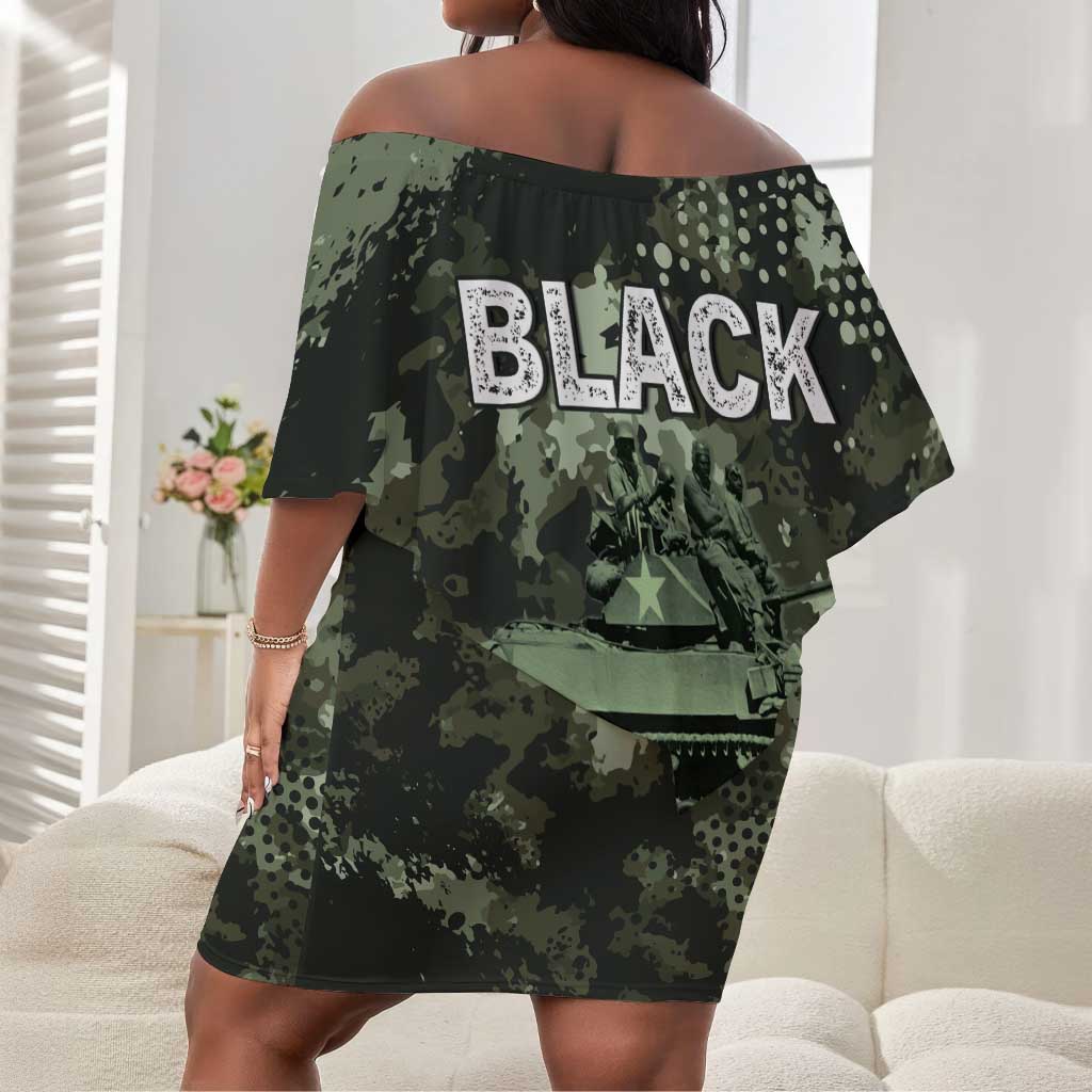 761st Tank Battalion Black Panthers Off Shoulder Short Dress WWII Military Camouflage - Wonder Print Shop