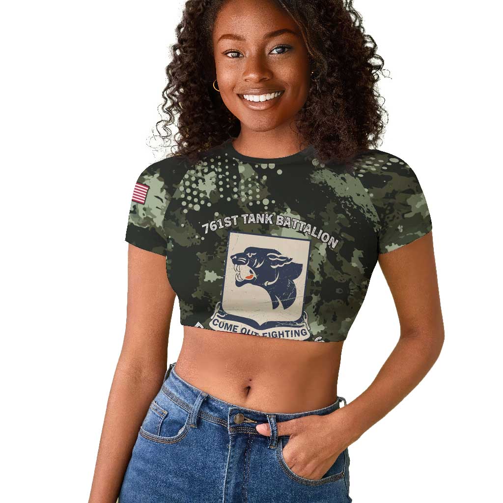 761st Tank Battalion Black Panthers Raglan Cropped T shirt WWII Military Camouflage - Wonder Print Shop