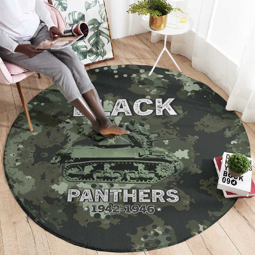 761st Tank Battalion Black Panthers Round Carpet WWII Military Camouflage - Wonder Print Shop