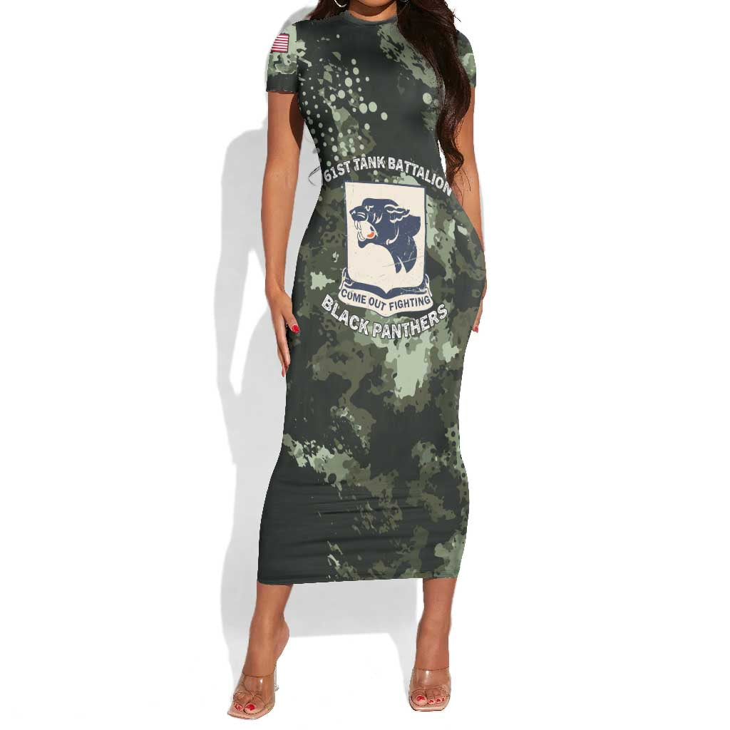 761st Tank Battalion Black Panthers Short Sleeve Bodycon Dress WWII Military Camouflage - Wonder Print Shop
