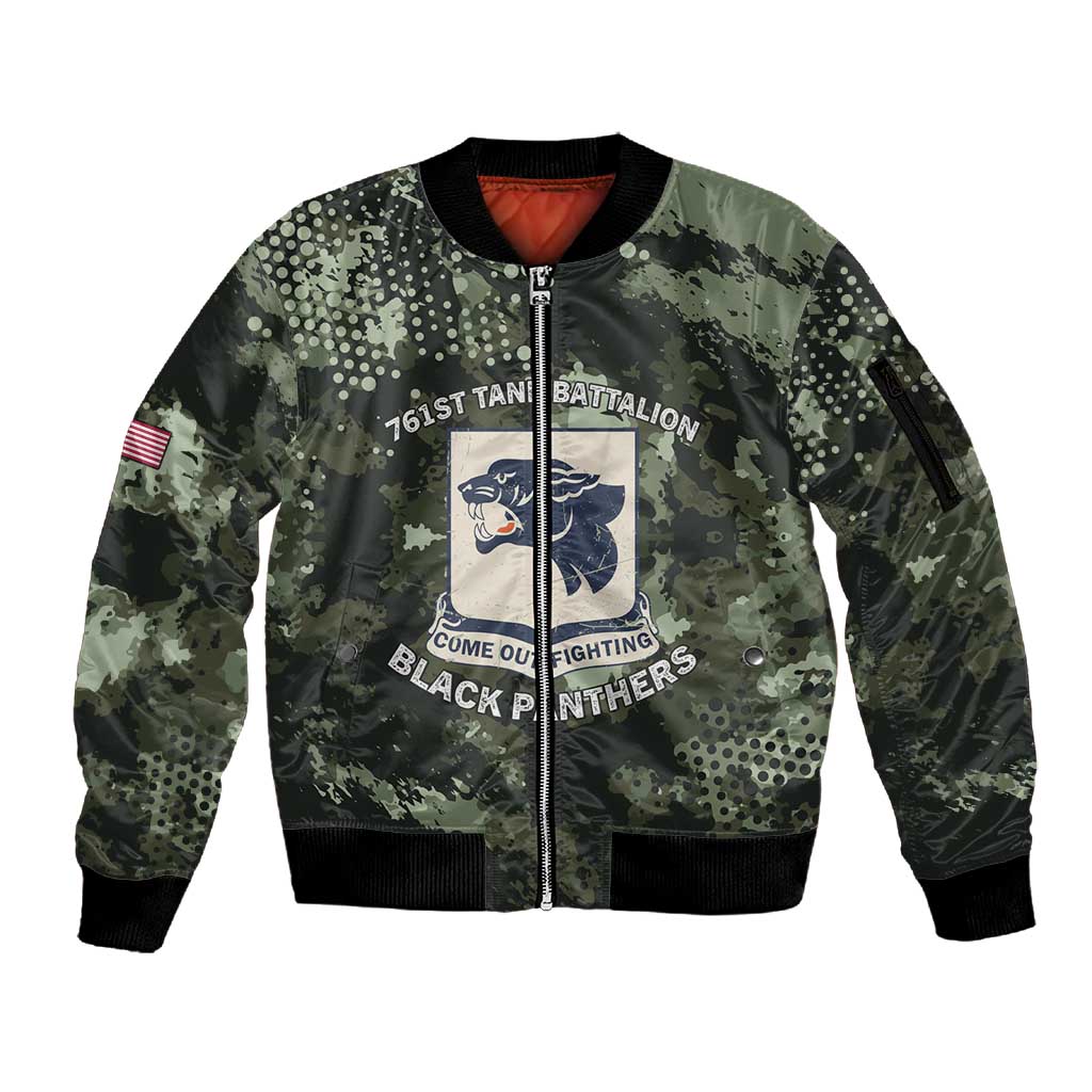 761st Tank Battalion Black Panthers Sleeve Zip Bomber Jacket WWII Military Camouflage - Wonder Print Shop