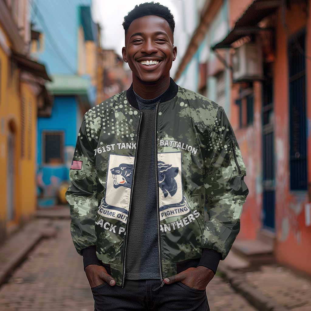 761st Tank Battalion Black Panthers Sleeve Zip Bomber Jacket WWII Military Camouflage - Wonder Print Shop