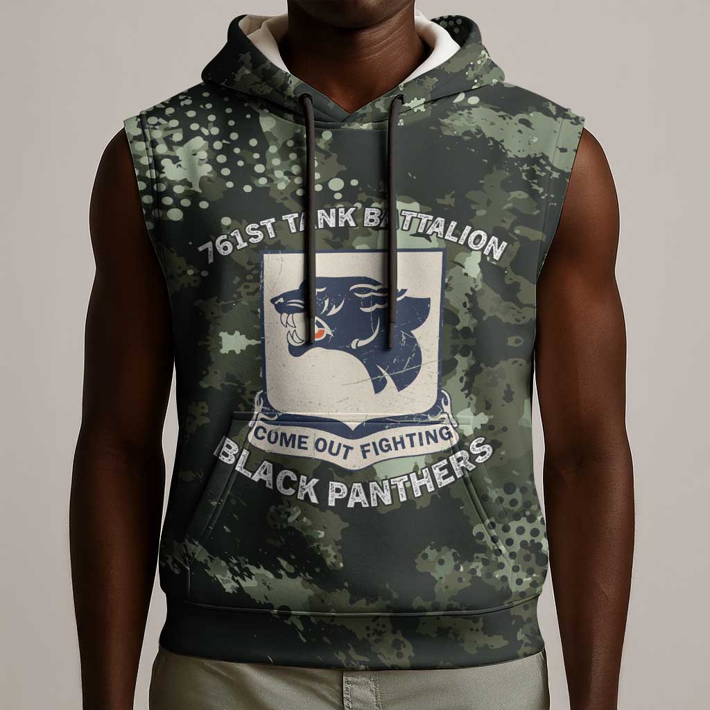 761st Tank Battalion Black Panthers Sleeveless Hoodie WWII Military Camouflage - Wonder Print Shop