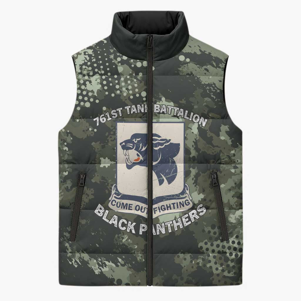 761st Tank Battalion Black Panthers Sleeveless Puffer Jacket WWII Military Camouflage - Wonder Print Shop
