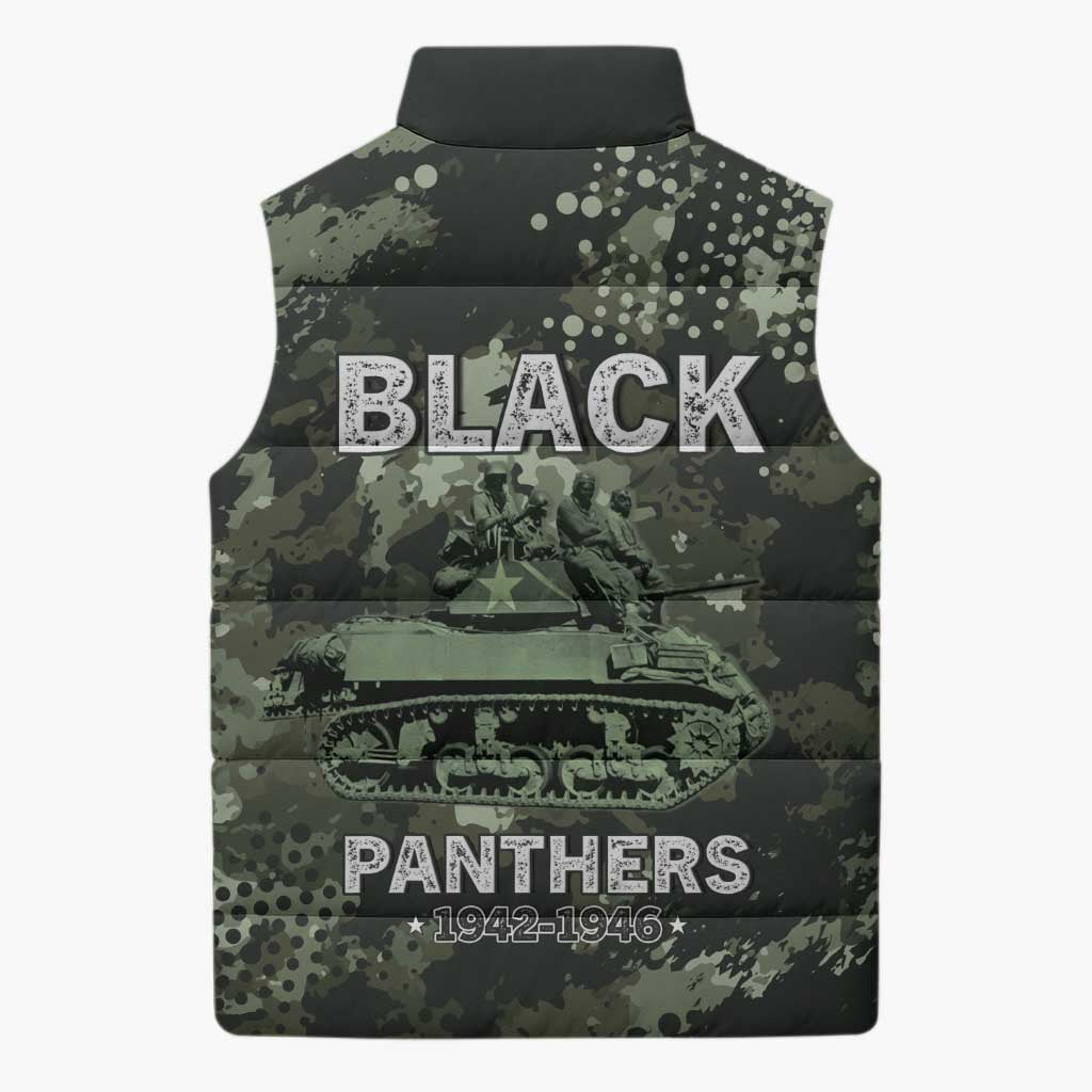 761st Tank Battalion Black Panthers Sleeveless Puffer Jacket WWII Military Camouflage - Wonder Print Shop