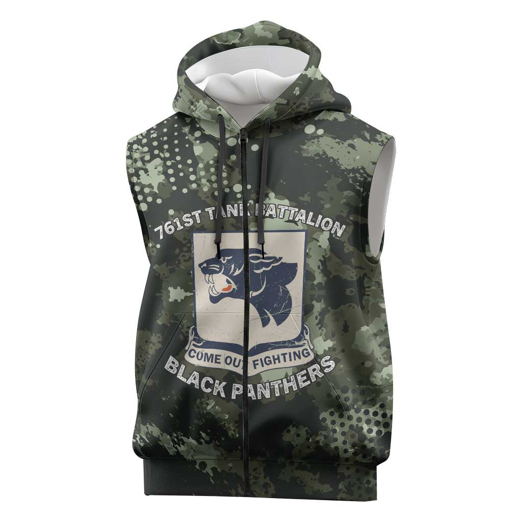 761st Tank Battalion Black Panthers Sleeveless Zip Hoodie WWII Military Camouflage - Wonder Print Shop