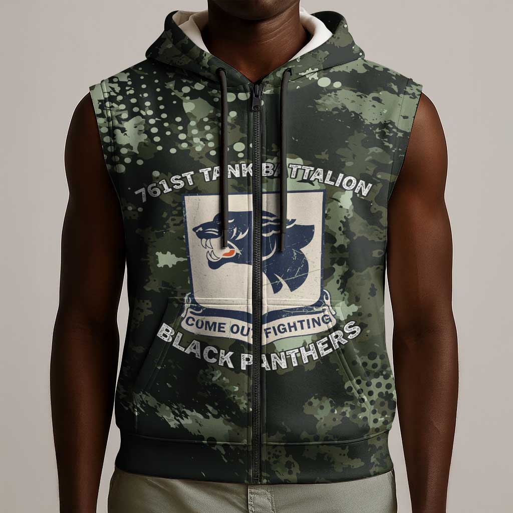 761st Tank Battalion Black Panthers Sleeveless Zip Hoodie WWII Military Camouflage - Wonder Print Shop
