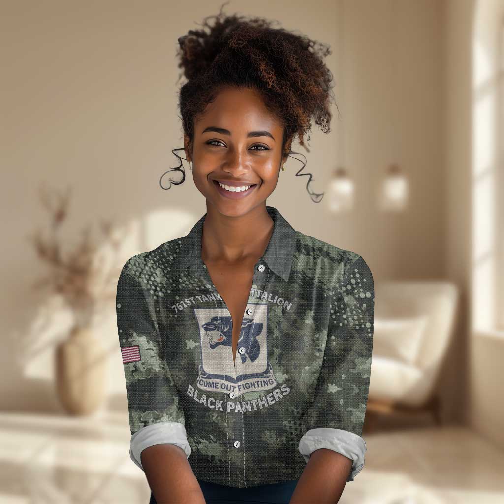 761st Tank Battalion Black Panthers Women Casual Shirt WWII Military Camouflage - Wonder Print Shop