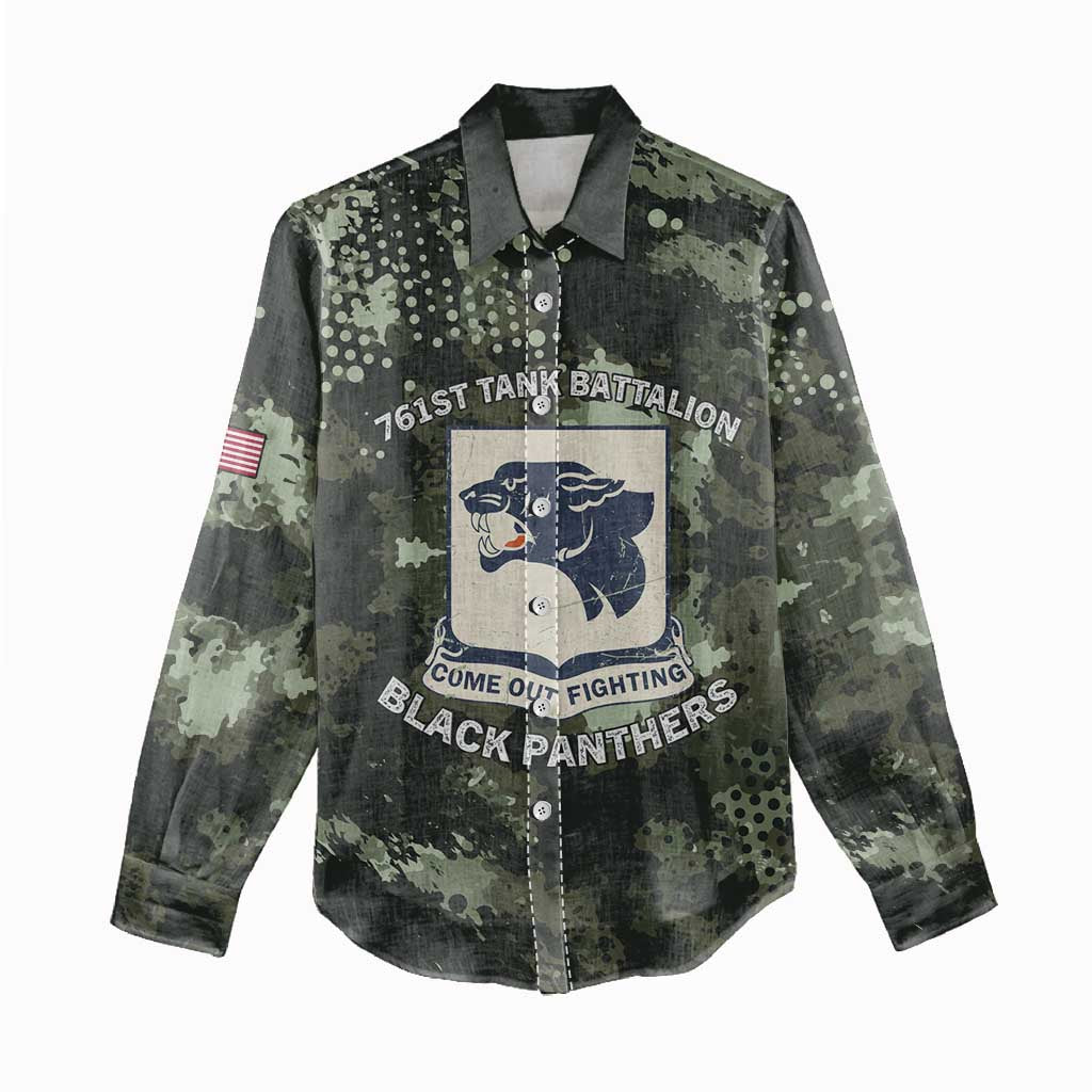 761st Tank Battalion Black Panthers Women Casual Shirt WWII Military Camouflage - Wonder Print Shop